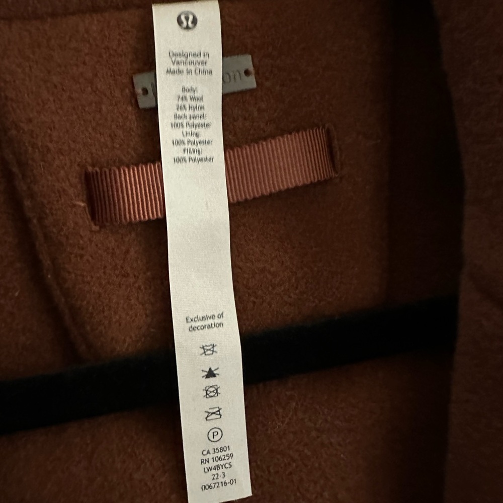 NWT Lululemon Cognac Quilted Wool Long Coat for Petites 00-2 (MSRP $498) - Picture 8 of 16